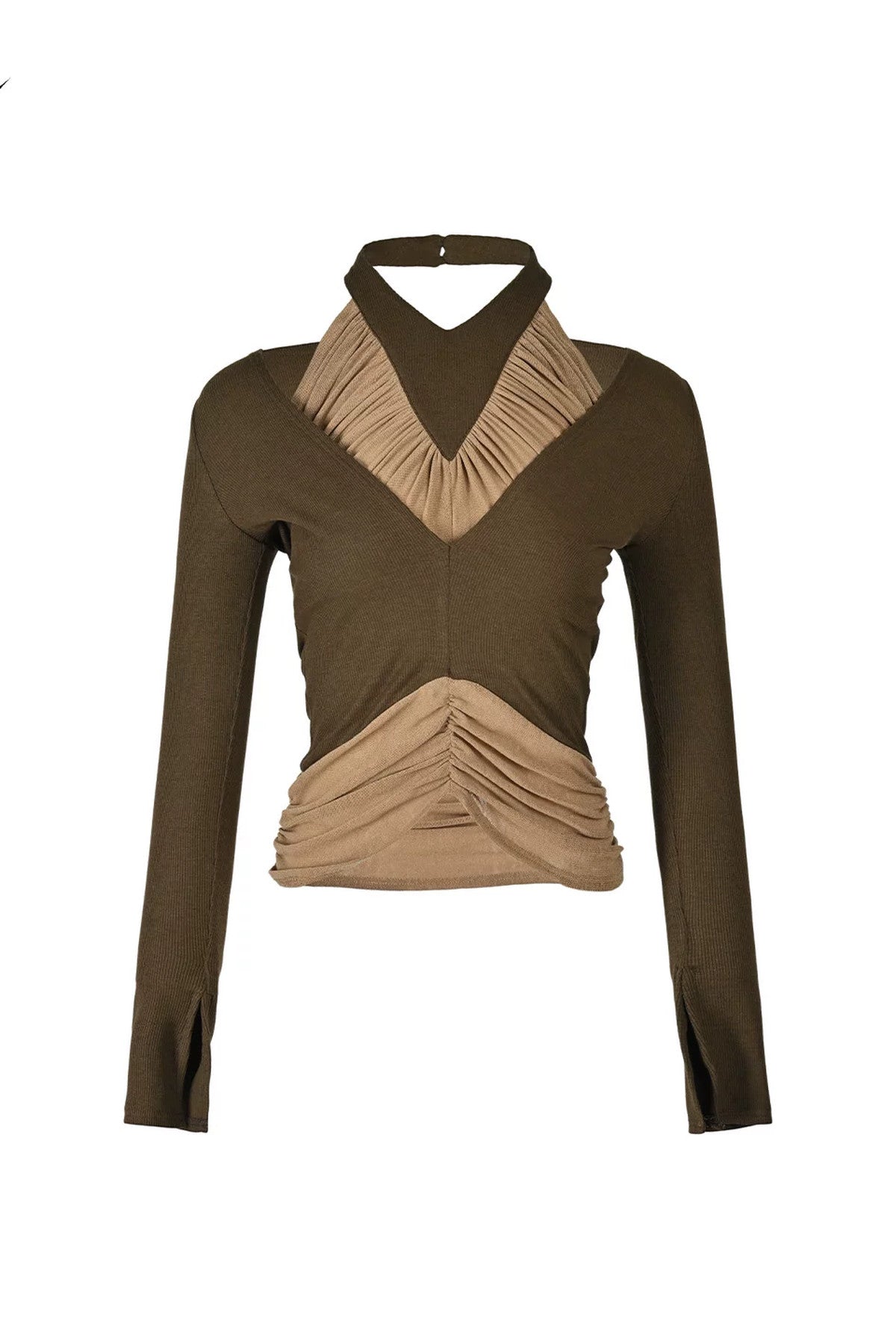 Bougainvillea Pleated Halter Neck Patchwork Irregular T-shirt