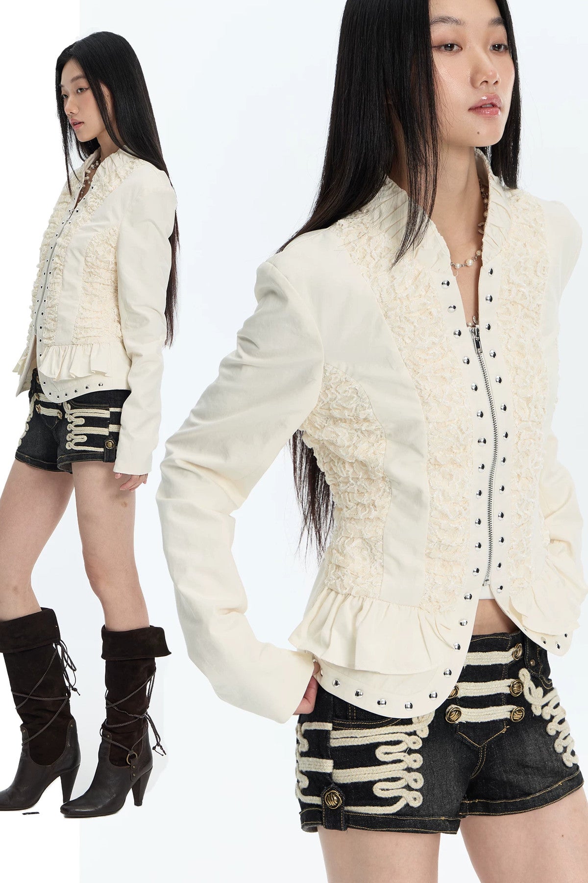 Lace Pleated Short Jacket