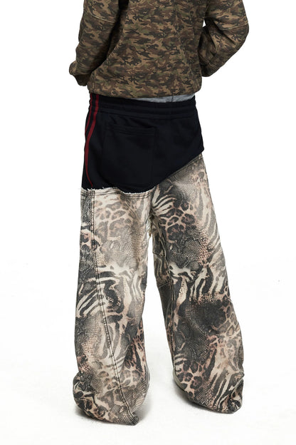 Brown Animal Print Curved Pants