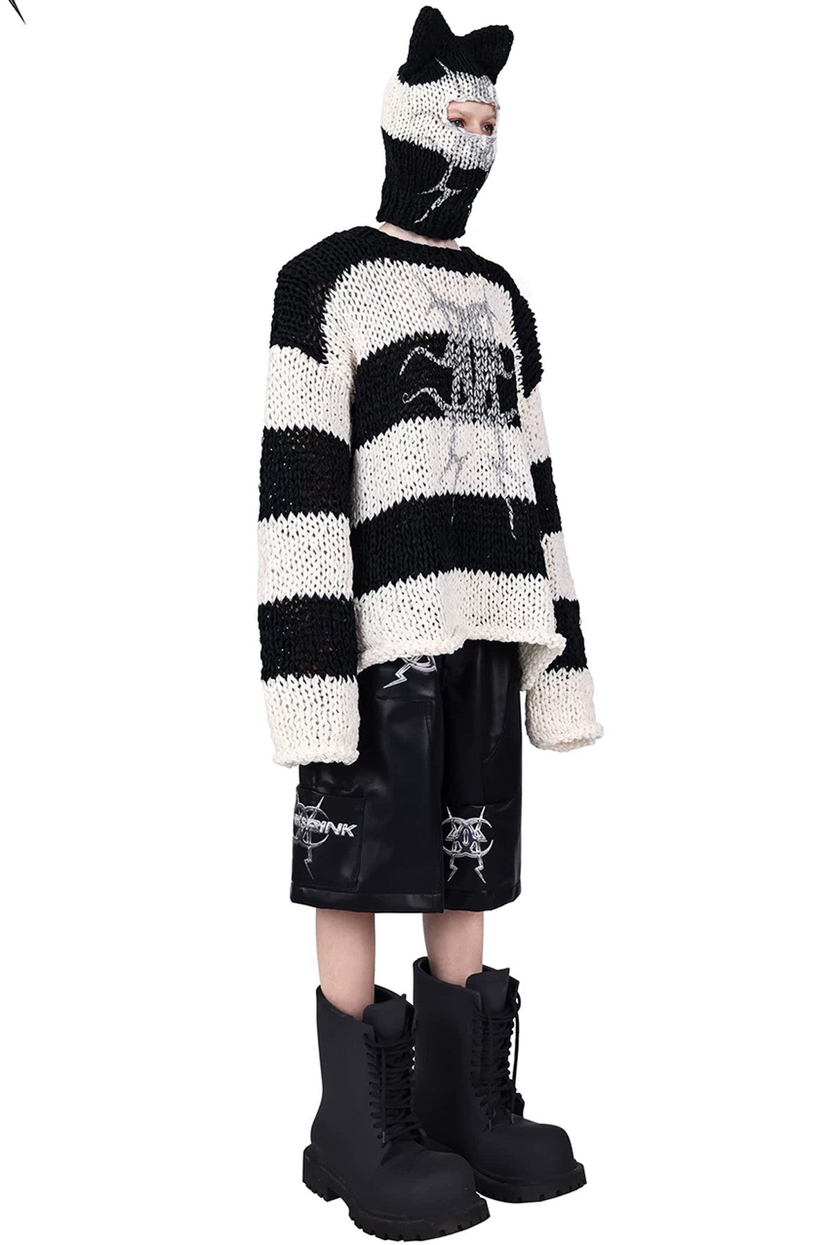 Black And White Striped Oversized Sweater