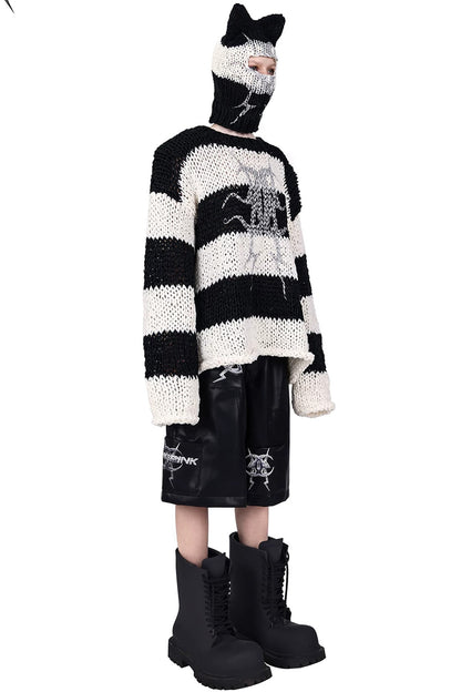 Black And White Striped Oversized Sweater