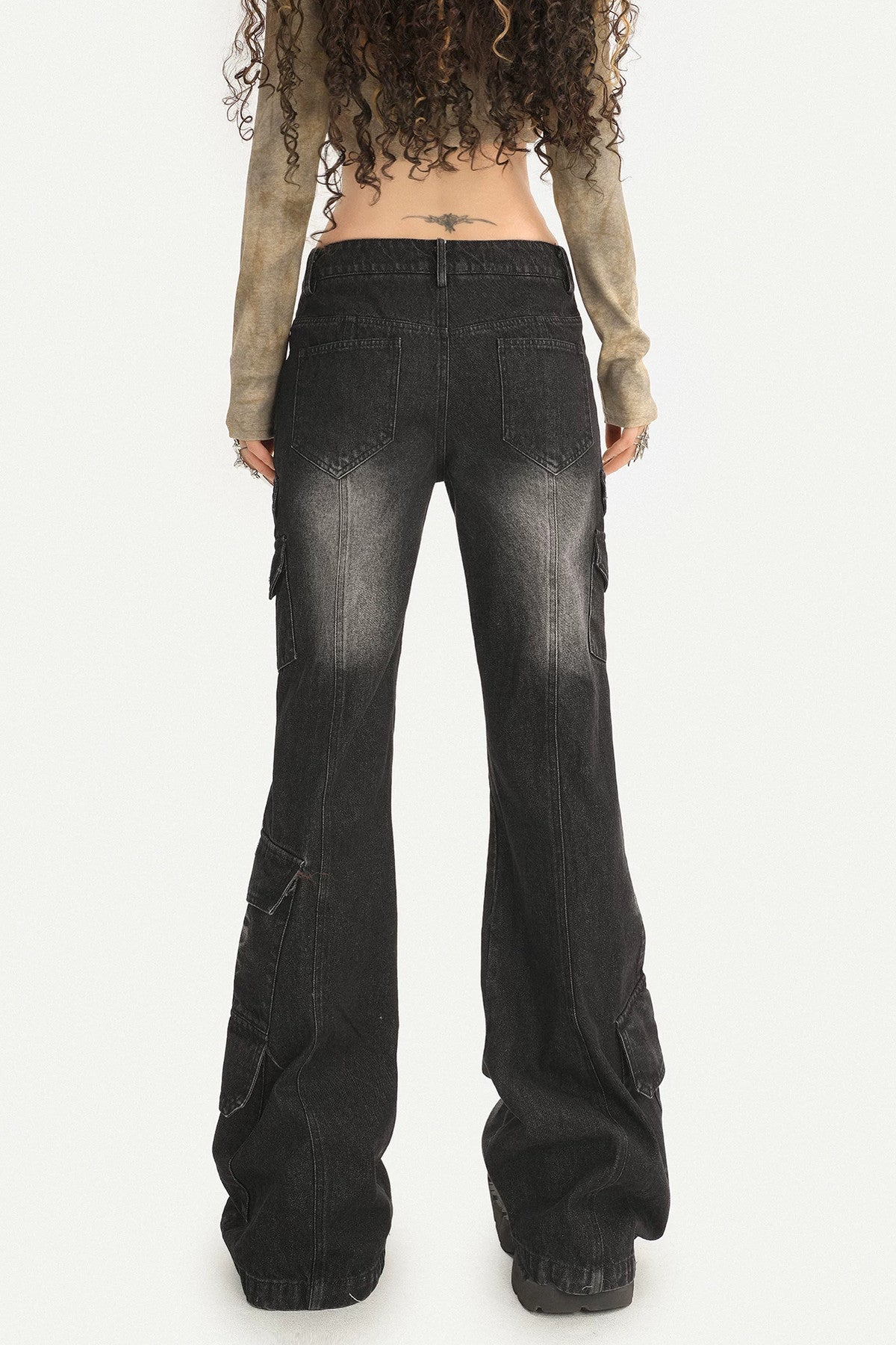 Black Vintage Workwear Flared Jeans