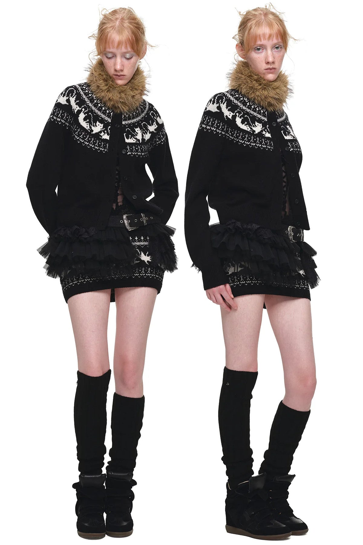 Cardigan jacquard con motivo a isole Fair Isle e gatti