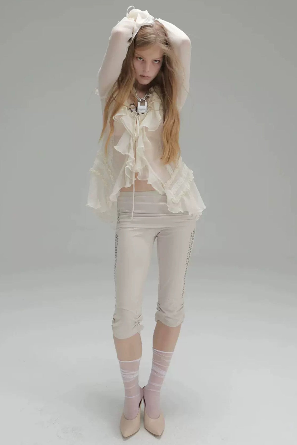 Metal Rhinestone Stretch Capri Pants