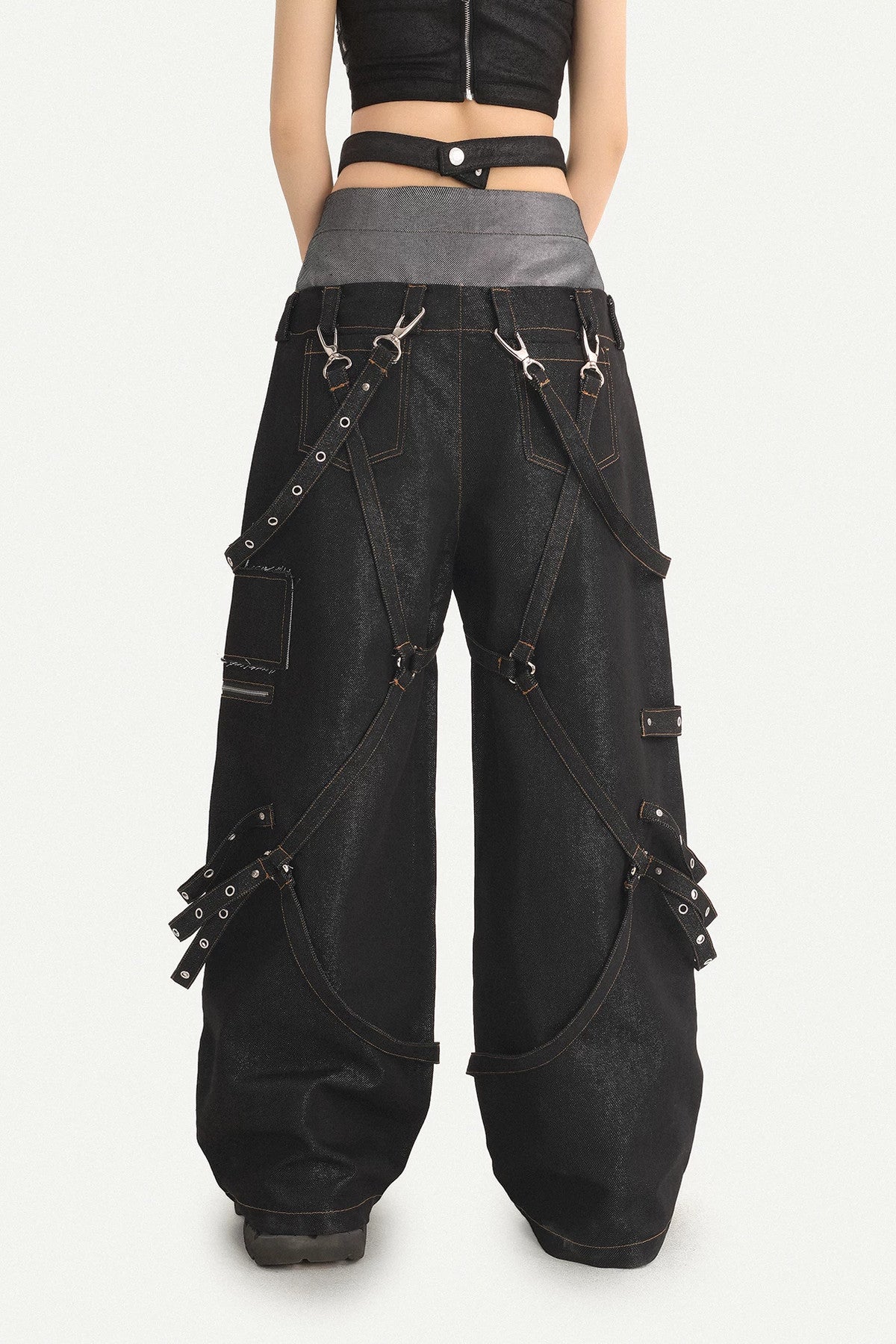 Punk Layered-Look Workwear Jeans