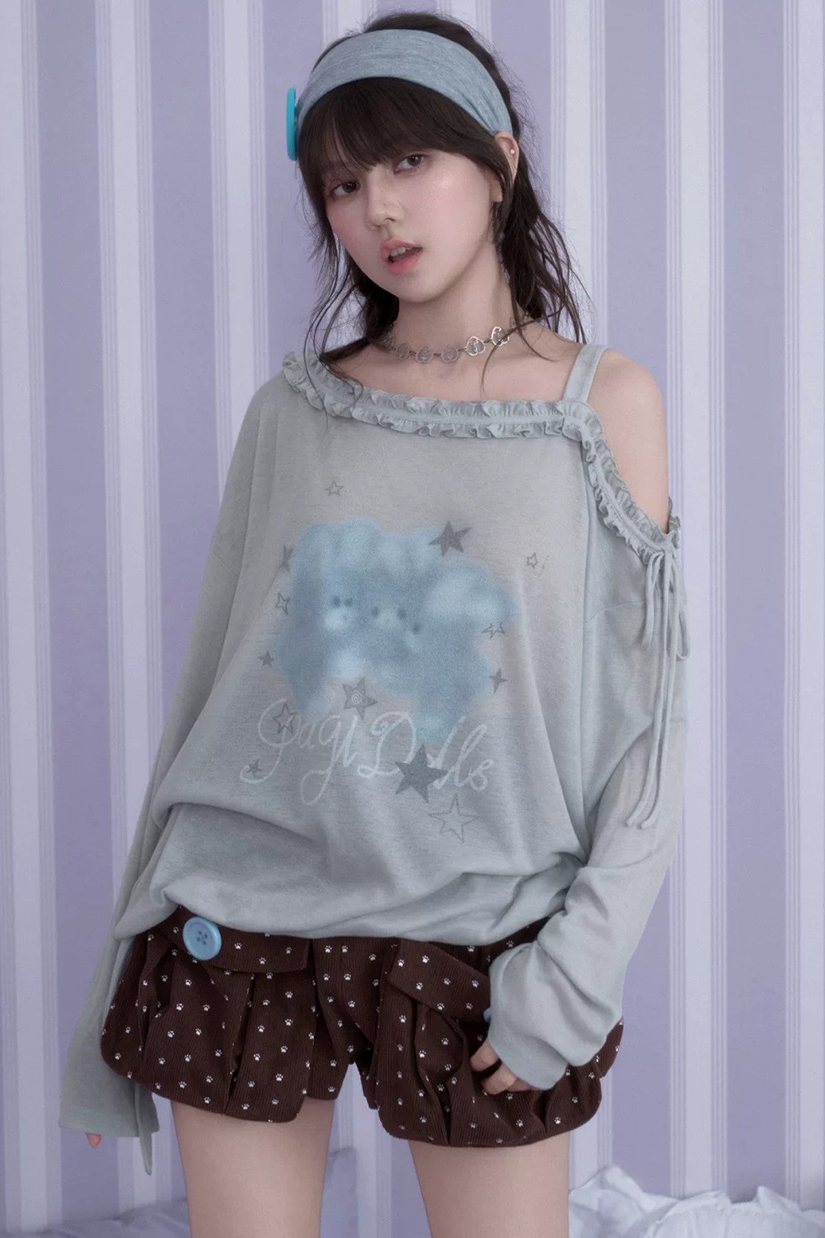 Hazy Bunny Off-Shoulder T-Shirt
