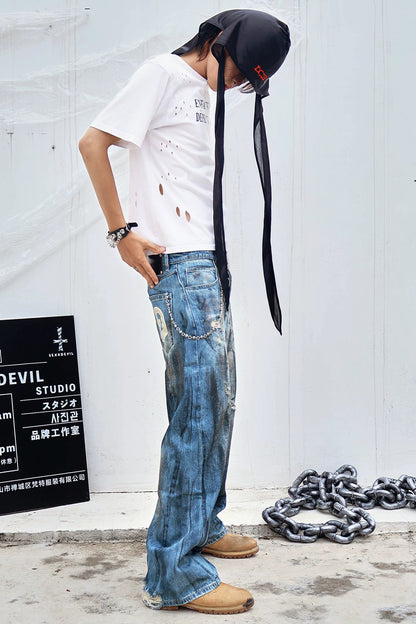 Mud-Dyed Scimitar Distressed Jeans