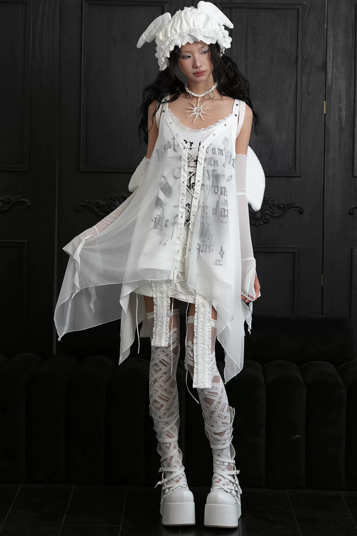 Butterfly Binding Gothic Lace-Up Over-The-Knee Socks