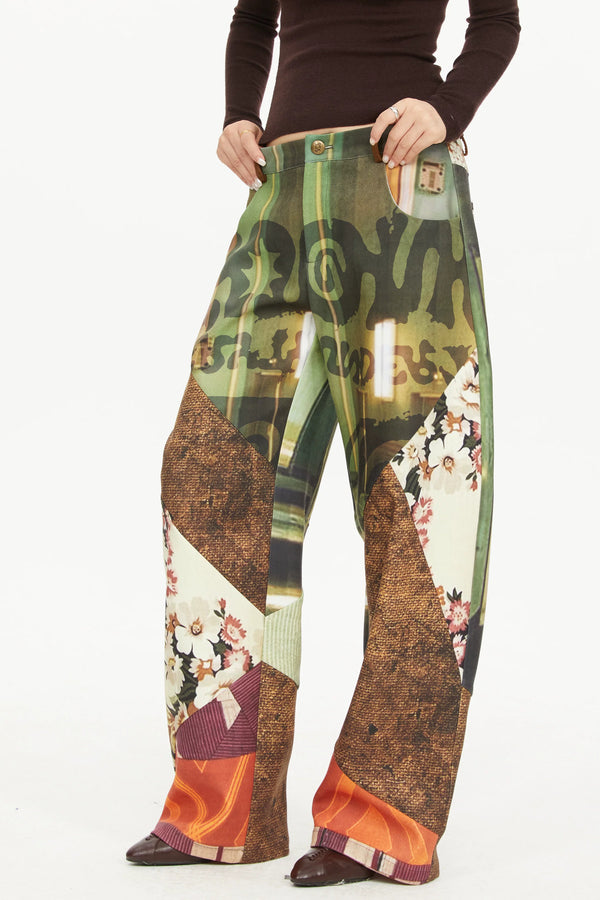 Patchwork Print Scimitar Pants