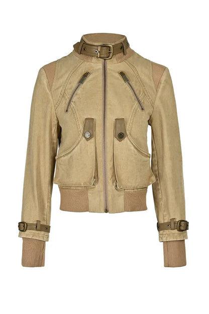 Washed Distressed Patchwork Short Jacket