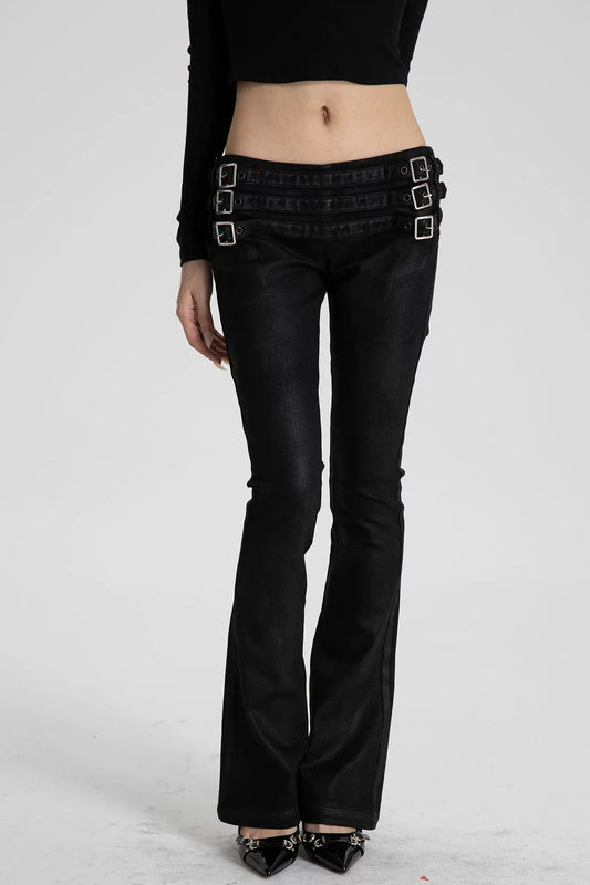 Low-Waist Waxed Denim Jeans