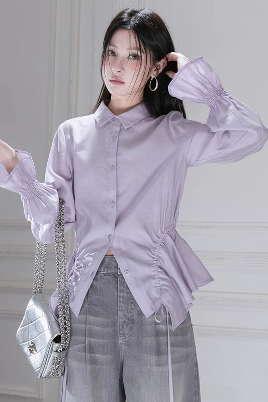 Frosty Taro Lyocell Linen Drawstring Shirt