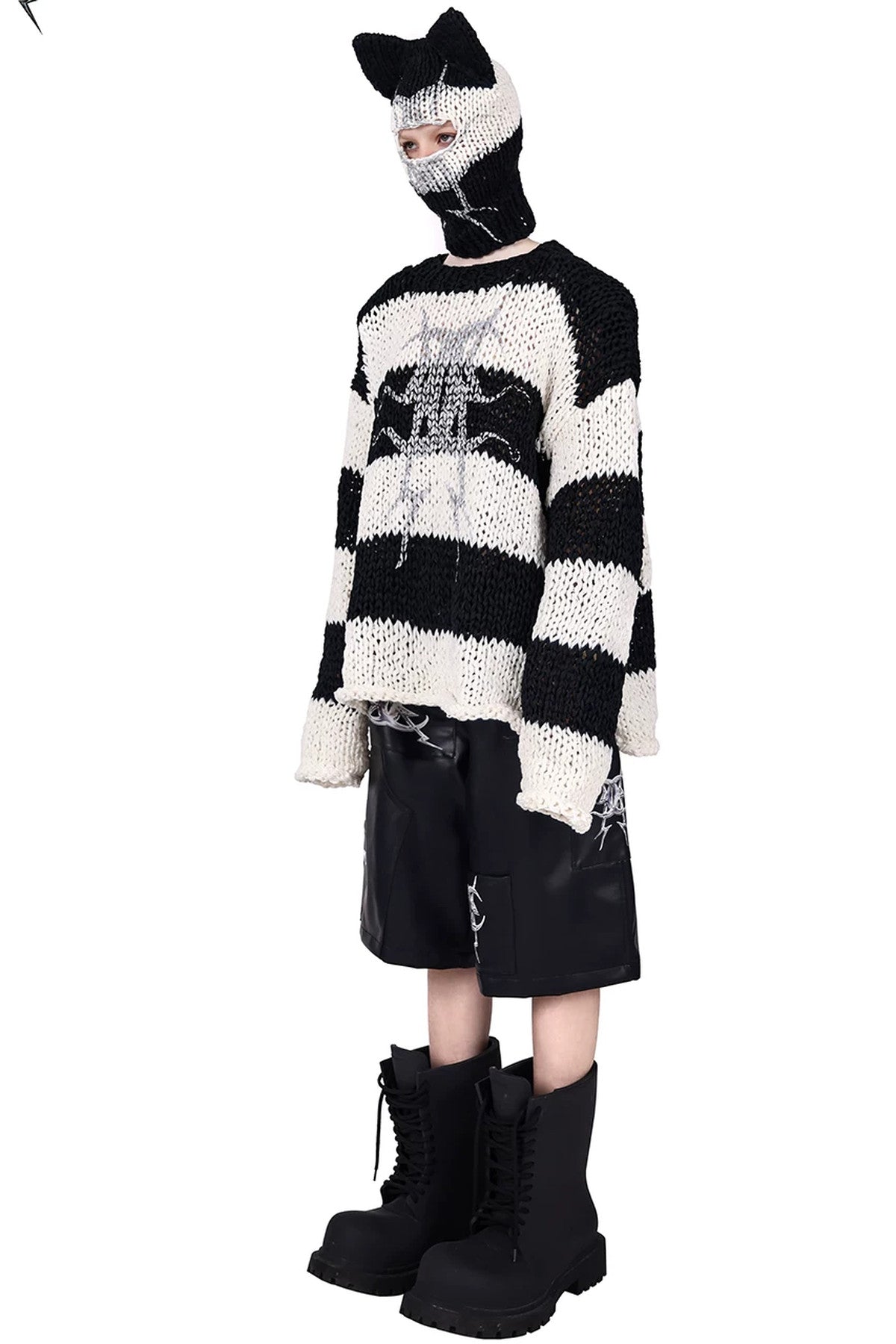 Black And White Striped Oversized Sweater