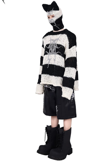 Black And White Striped Oversized Sweater