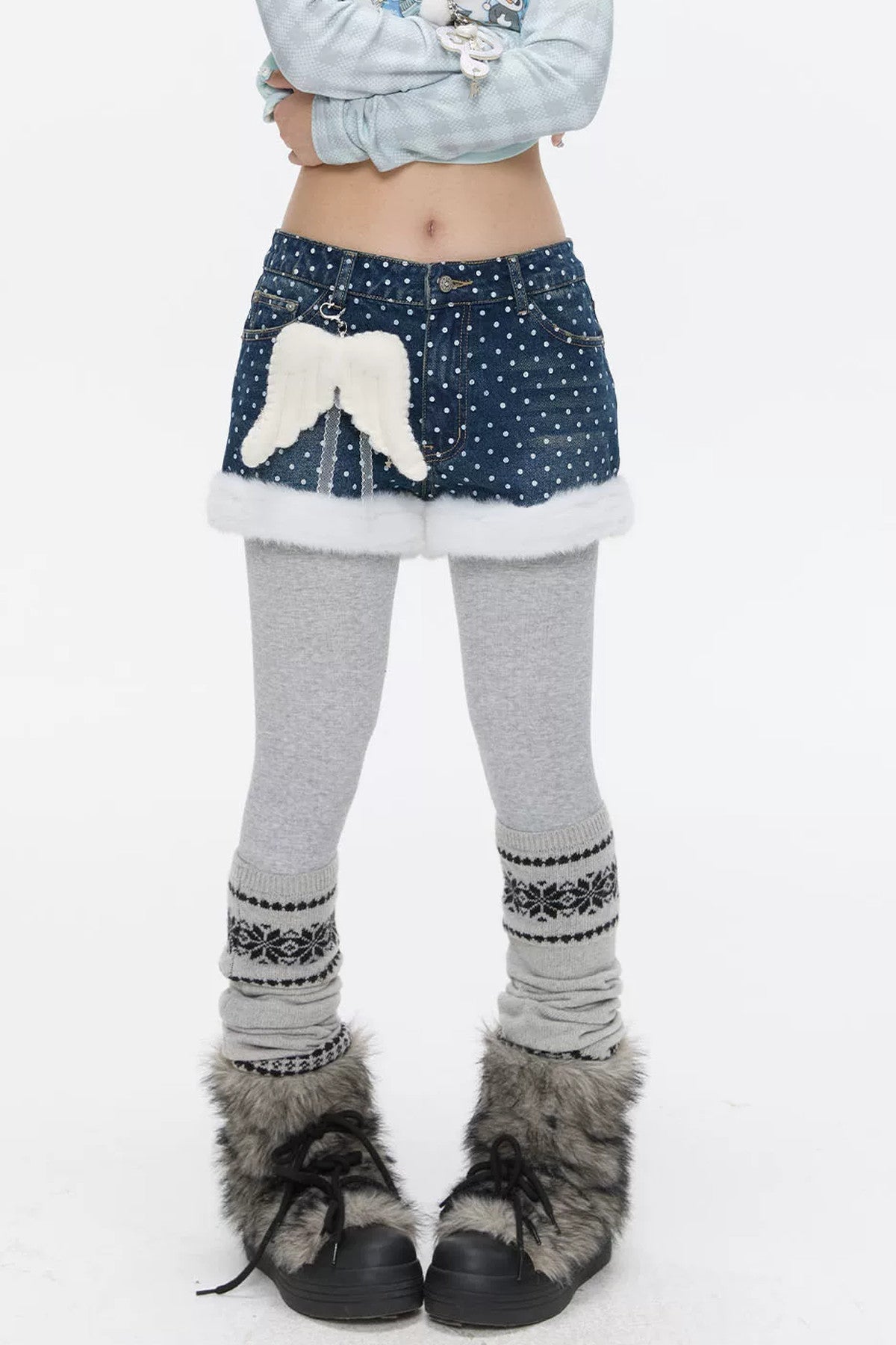 High-Waisted Washed Fleece-Lined Denim Shorts