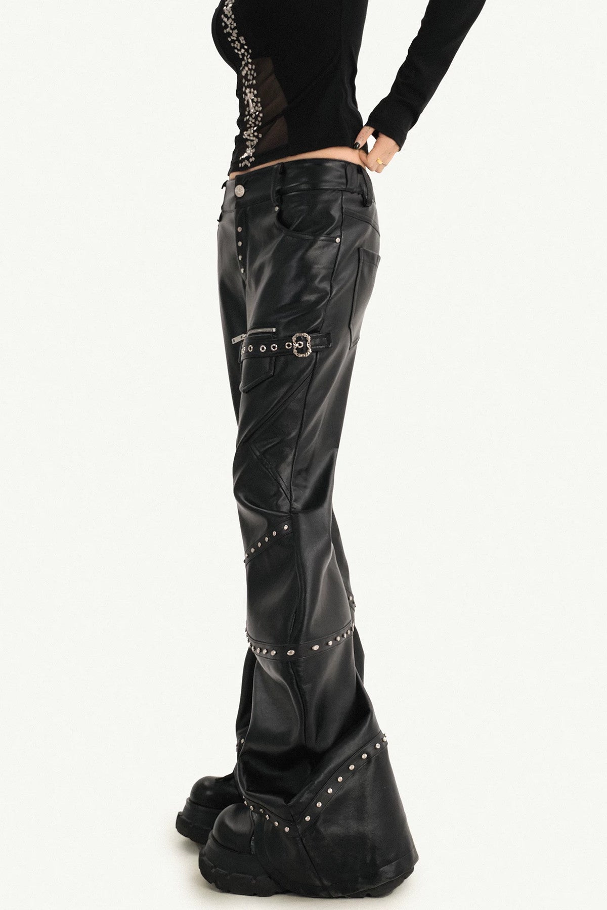 Studded Micro Flared Knife Leg Pants