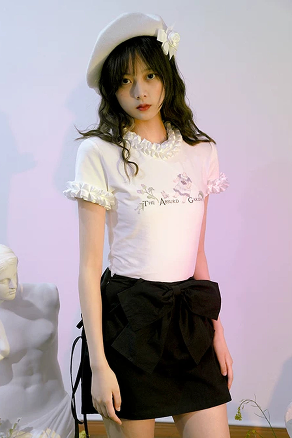 Doll Collar Butterfly Print Lace T-Shirt
