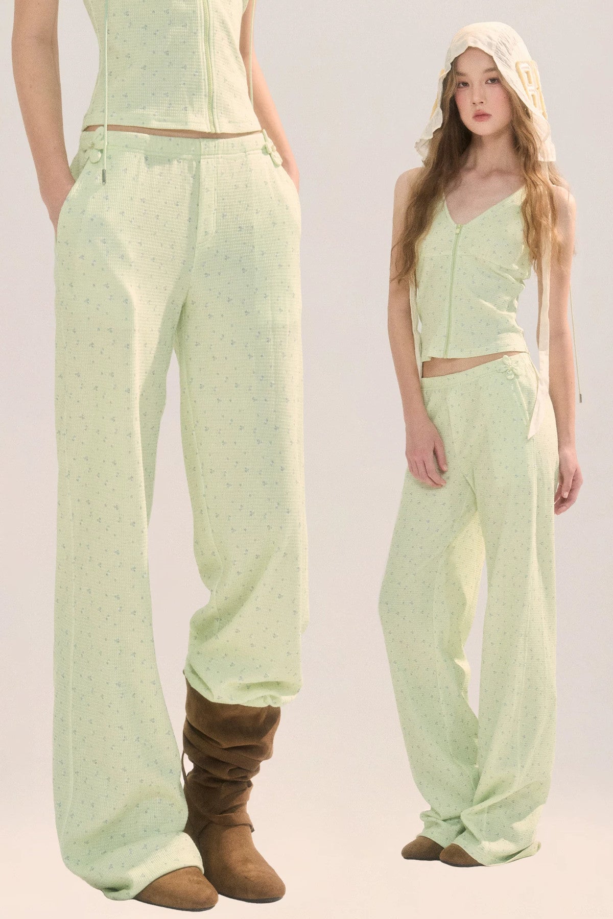 Pantaloni a gamba dritta verde chiaro dalla vestibilità morbida