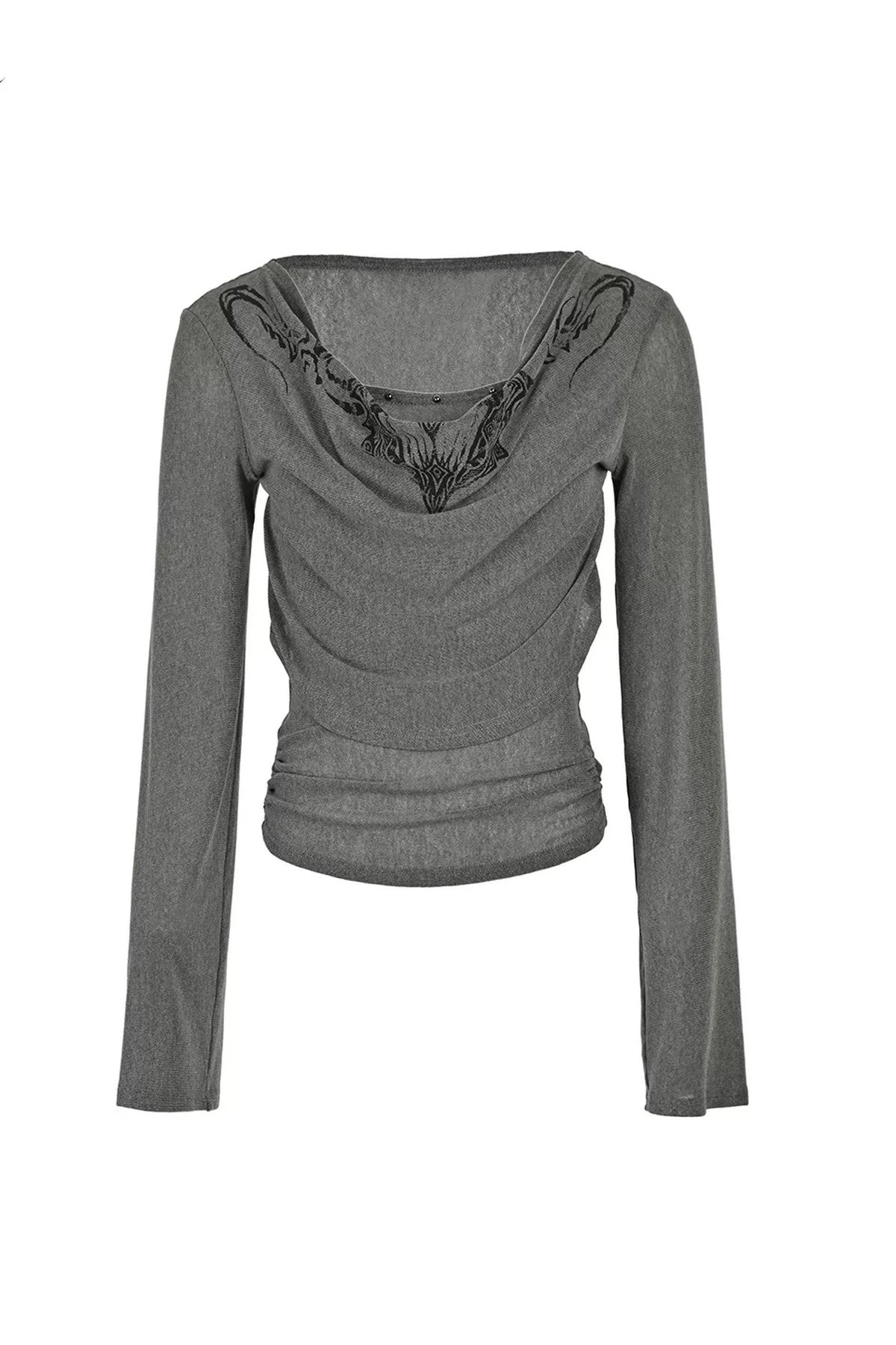 Printed Drape Neck Long-Sleeve T-Shirt