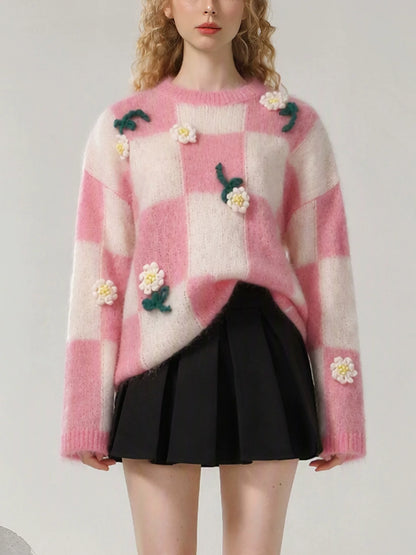 Color-Block Floral Knit Top