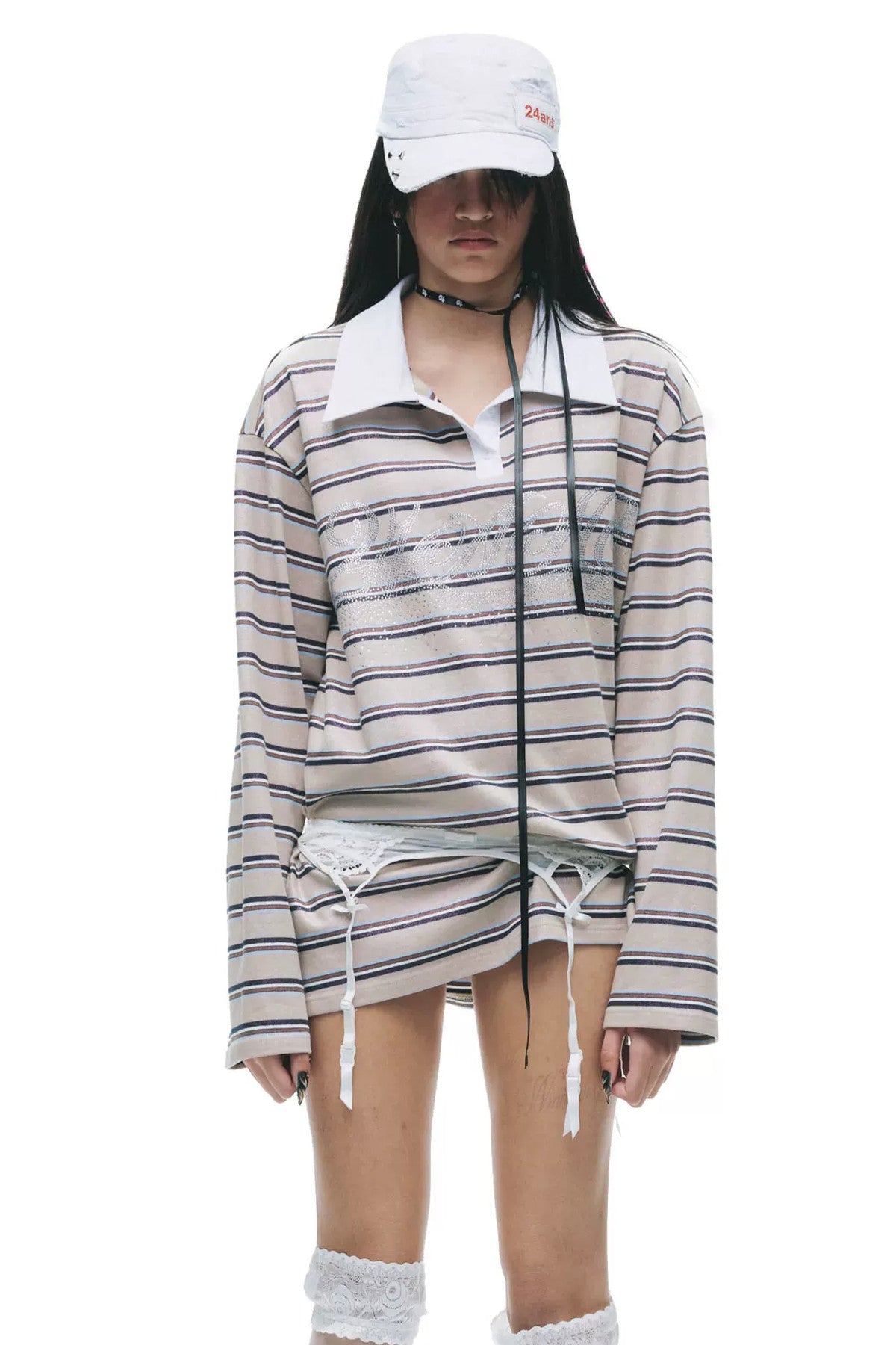 Color-Blocked Striped Rhinestone T-Shirt
