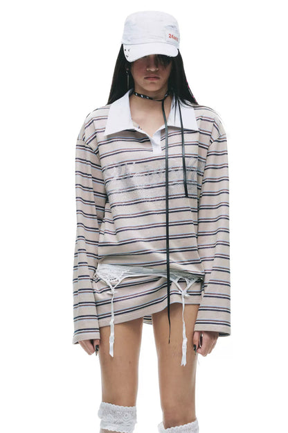 Color-Blocked Striped Rhinestone T-Shirt