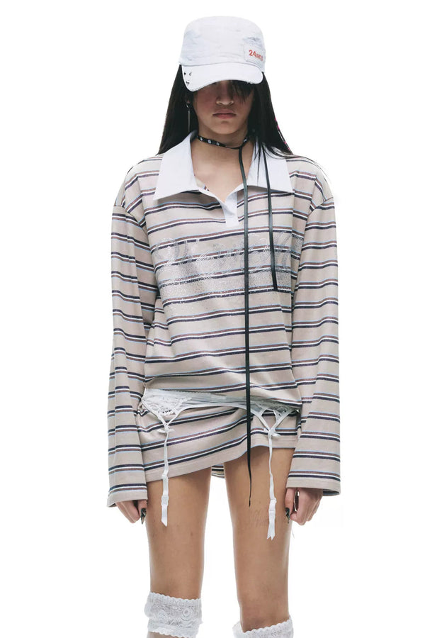 Color-Blocked Striped Rhinestone T-Shirt