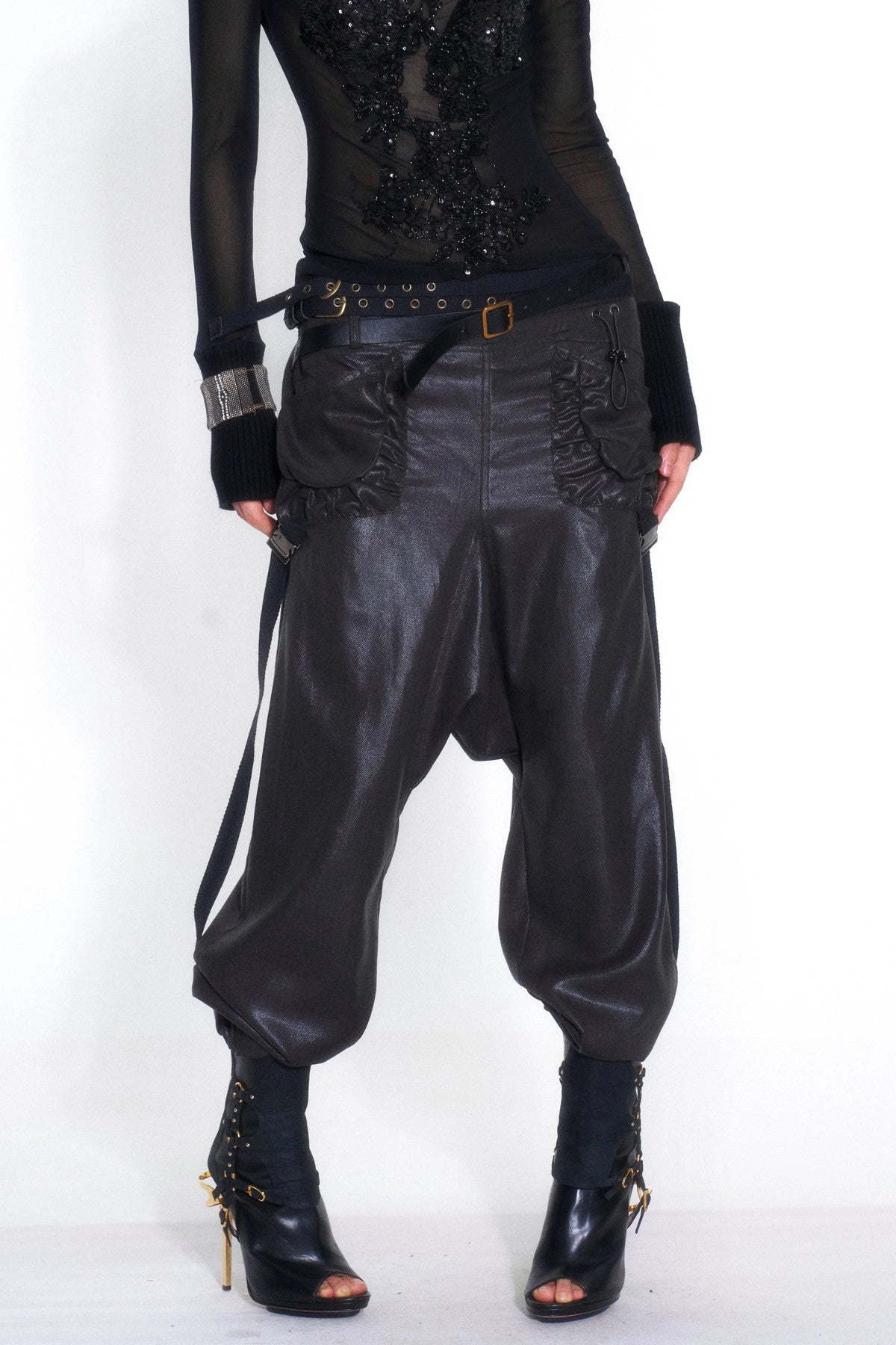 Tencel Double Belt Workwear Pocket Cuffed Pants