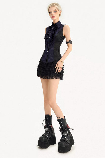 Gothic Sleeveless Ruffle Shirt Dress
