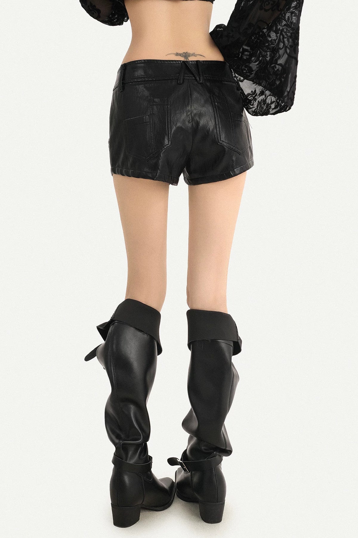 Low-Waist Studded Workwear Leather Shorts