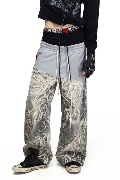 Black White Color-Block Curved Hem Pants