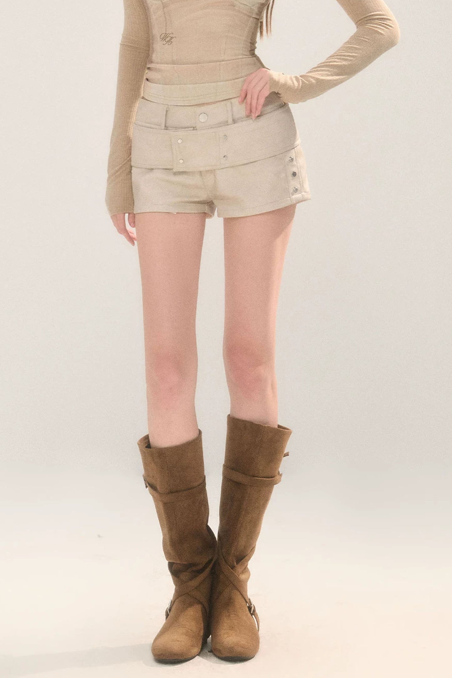 Faux Leather Belted Shorts