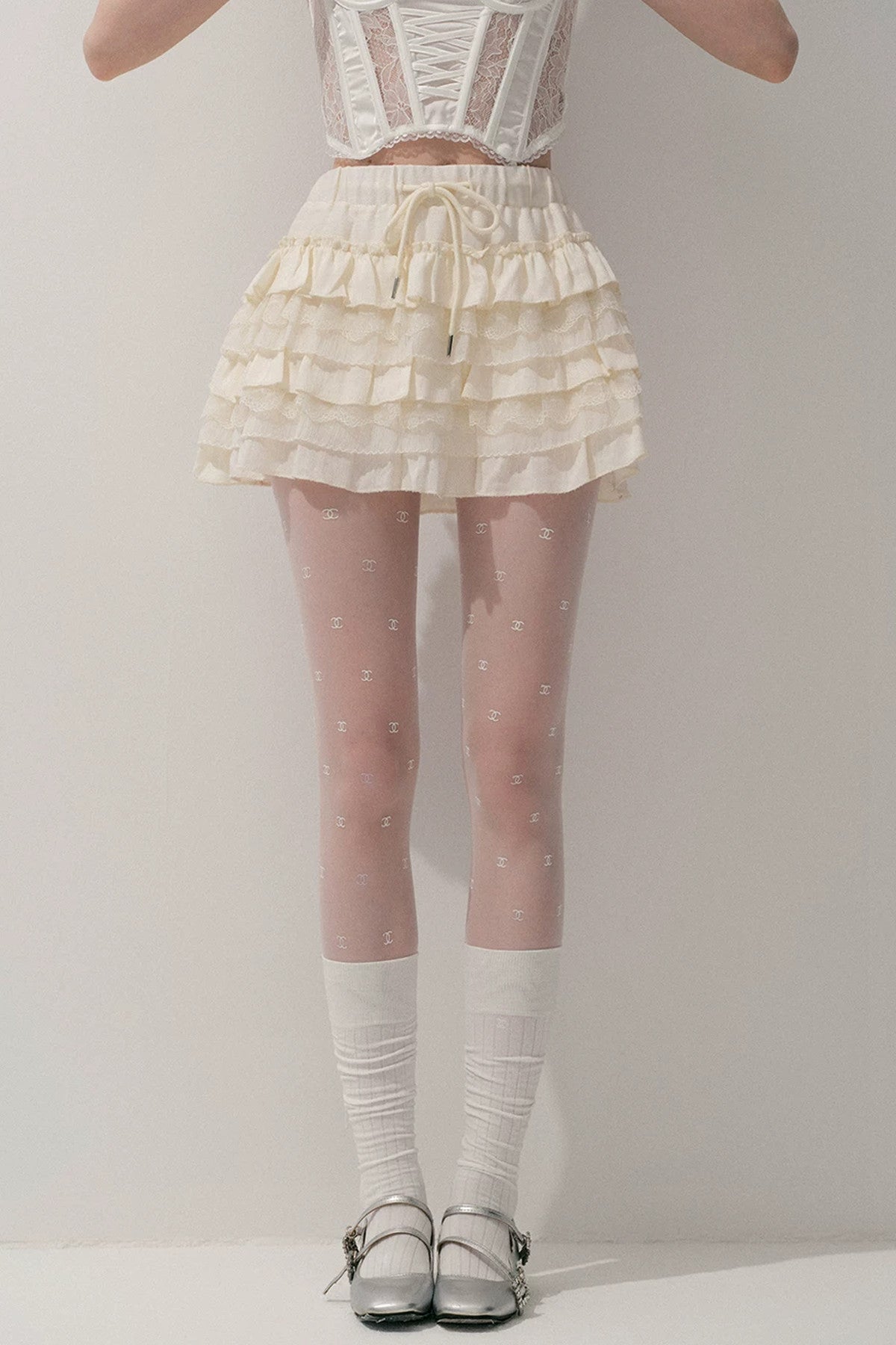 Layered Lace Tulle Drawstring Skirt