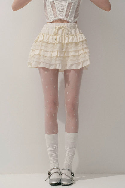 Layered Lace Tulle Drawstring Skirt