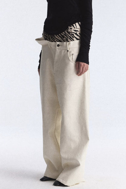 Zebra Print Double Waistband Wide-Leg Pants