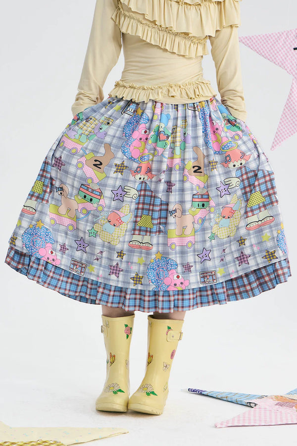 Plaid Heart Print A-Line Skirt