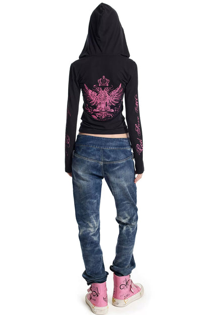 Snowflake Stone-Washed High-Waist Jeans