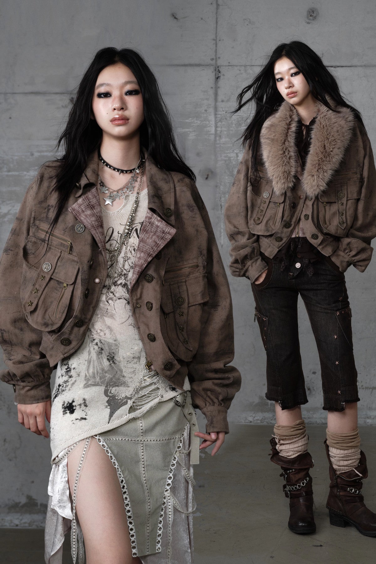 Loose Distressed Plaid Patchwork Jacket