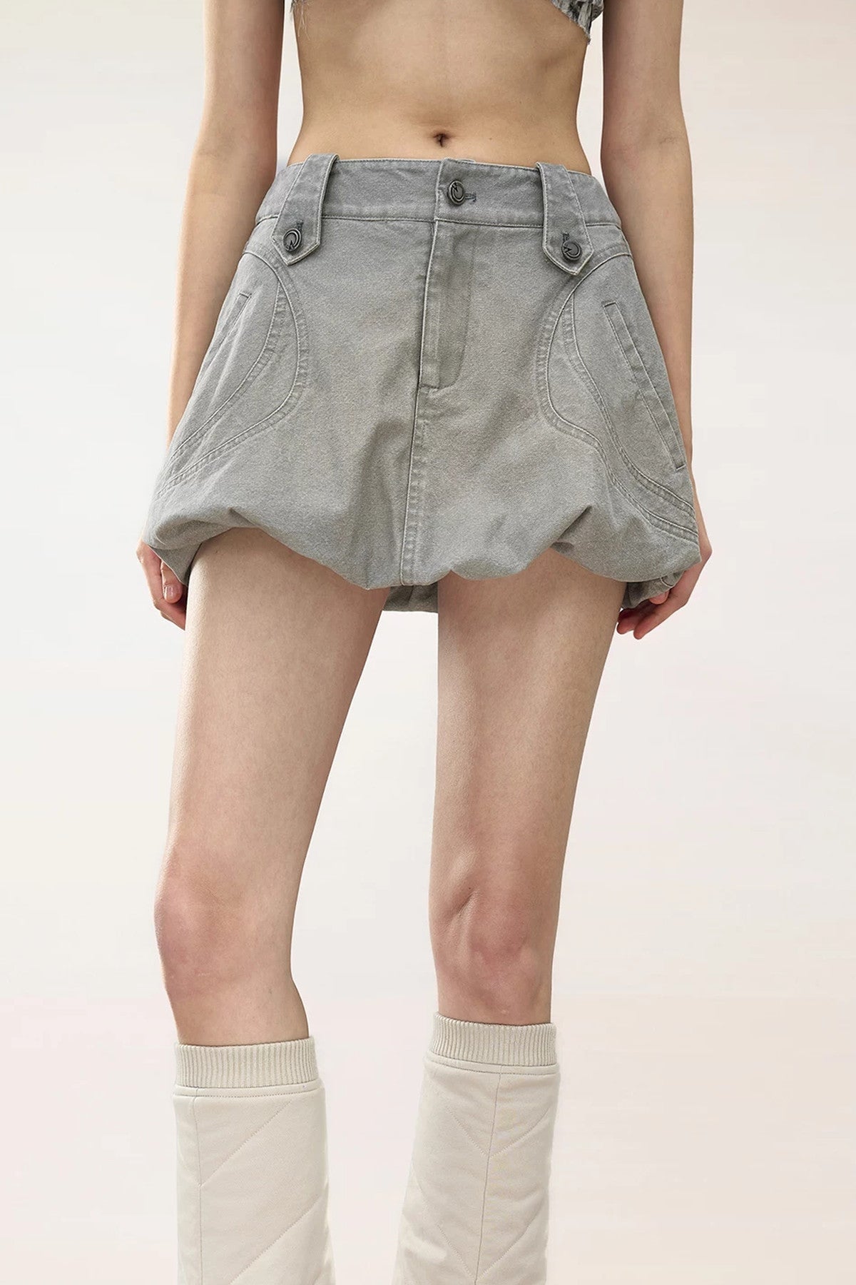 Brown Bubble Hem Pocket Skirt