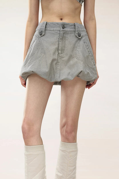 Brown Bubble Hem Pocket Skirt
