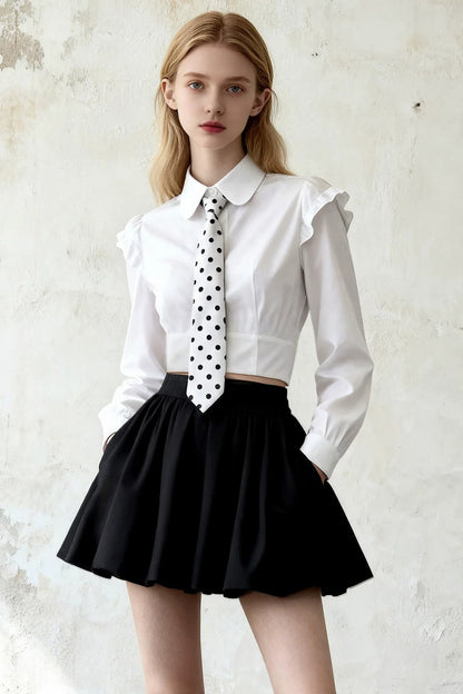 White Shirt and Black A-Line Skirt Set-Up