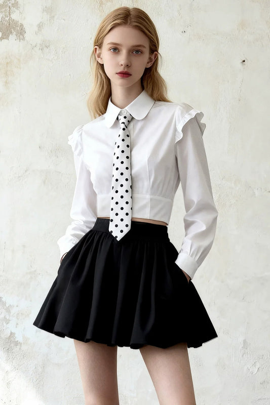 White Shirt and Black A-Line Skirt Set-Up