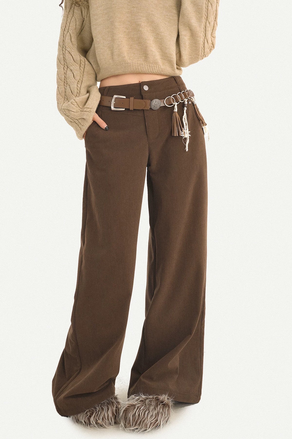 Belted Wide-Leg Pants