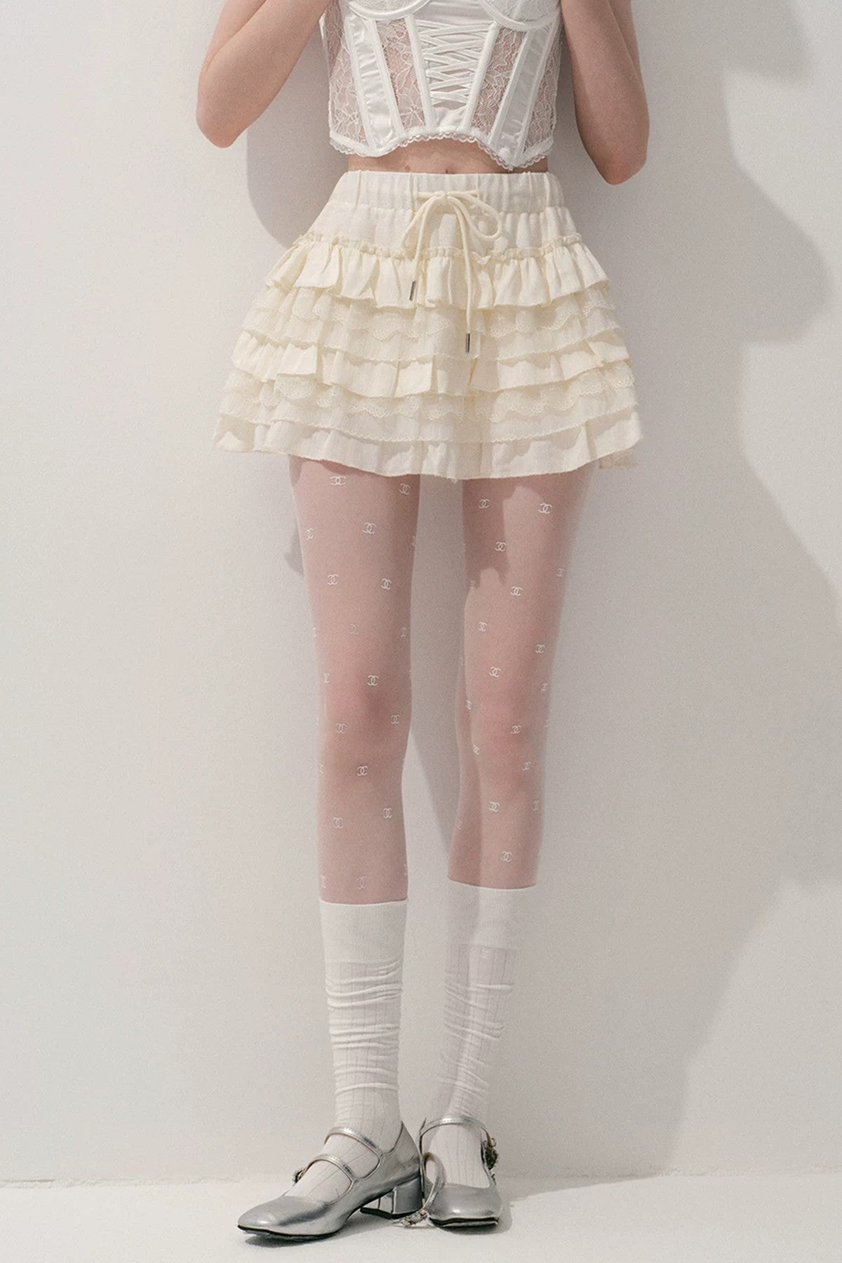 Layered Lace Tulle Drawstring Skirt