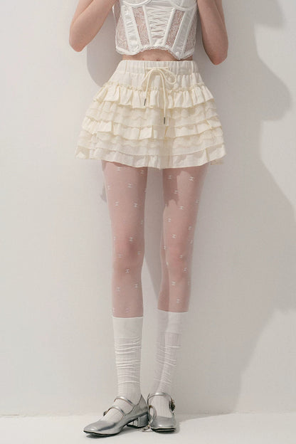 Layered Lace Tulle Drawstring Skirt