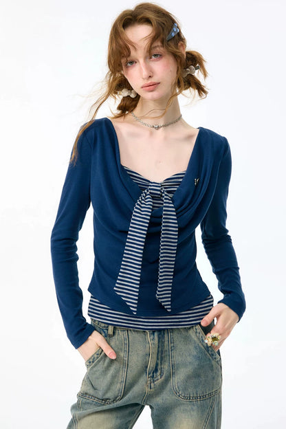 Haut en tricot rayé gris bleu