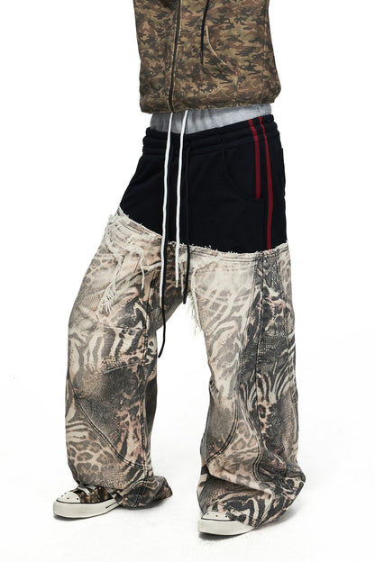 Brown Animal Print Curved Pants
