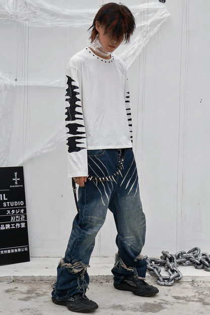 Eye Print Studded Long Sleeve Tee