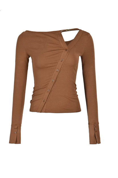 High-Elastic Diagonal Placket Long-Sleeve T-Shirt