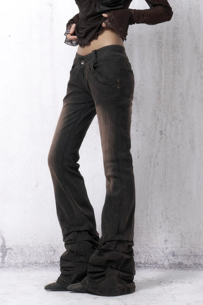 Washed Distressed Stacked Hem Jeans